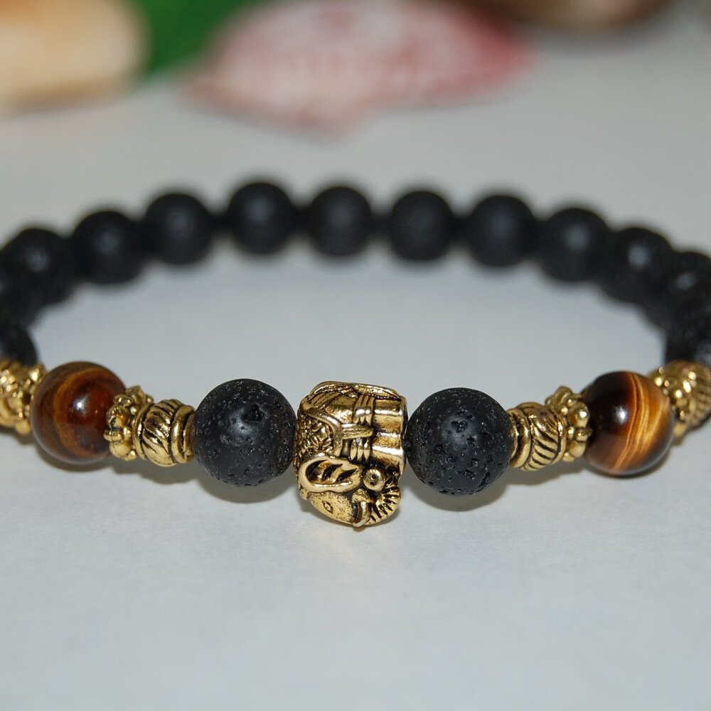 Lava Bracelet,Elephant Charm Bracelet,Lava Stone Bracelet